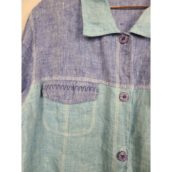 Focus Womens Blue Purple Linen Button Up Long Sleeve Lightweight Jacket Size XL - Picture 3 of 7